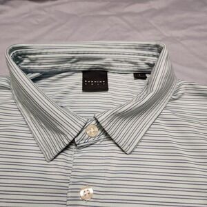 Dunning Mens Striped Performance Polo Green‎ Size Large